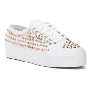 Superga 2790 Gold Stud White Canvas Platform Sneakers - Size 7